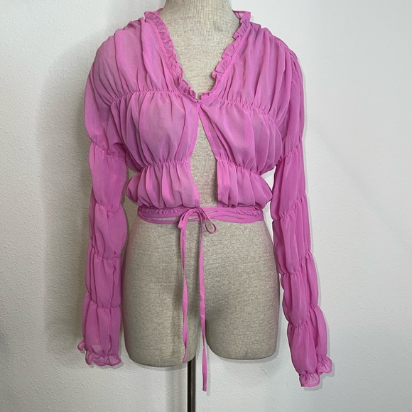 Honey Mango Chiffon Poofy Top - Picture 1 of 5